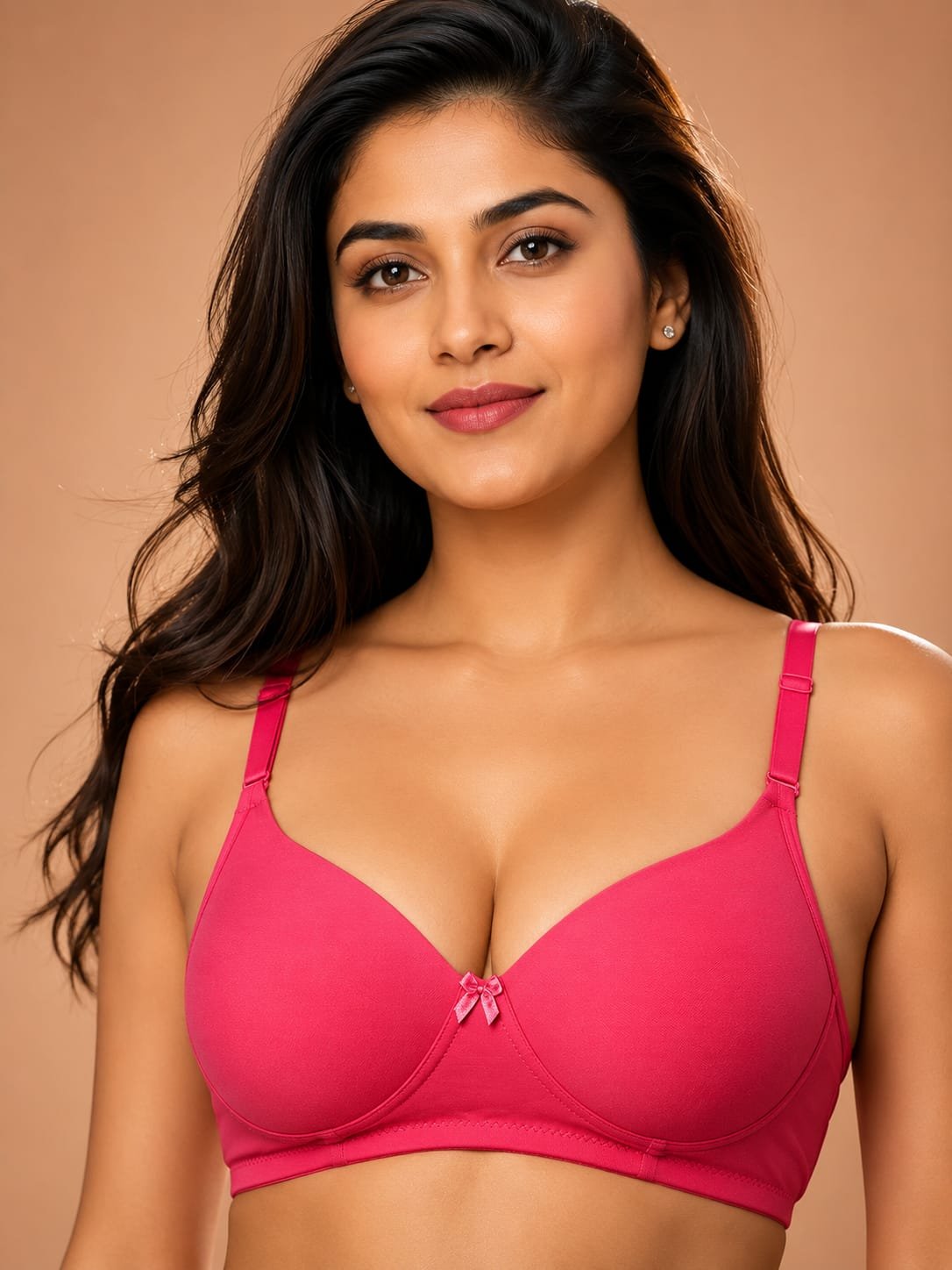 Women’s Soft Padded Non-Wired T-Shirt Bra Panty Set – Hot Pink