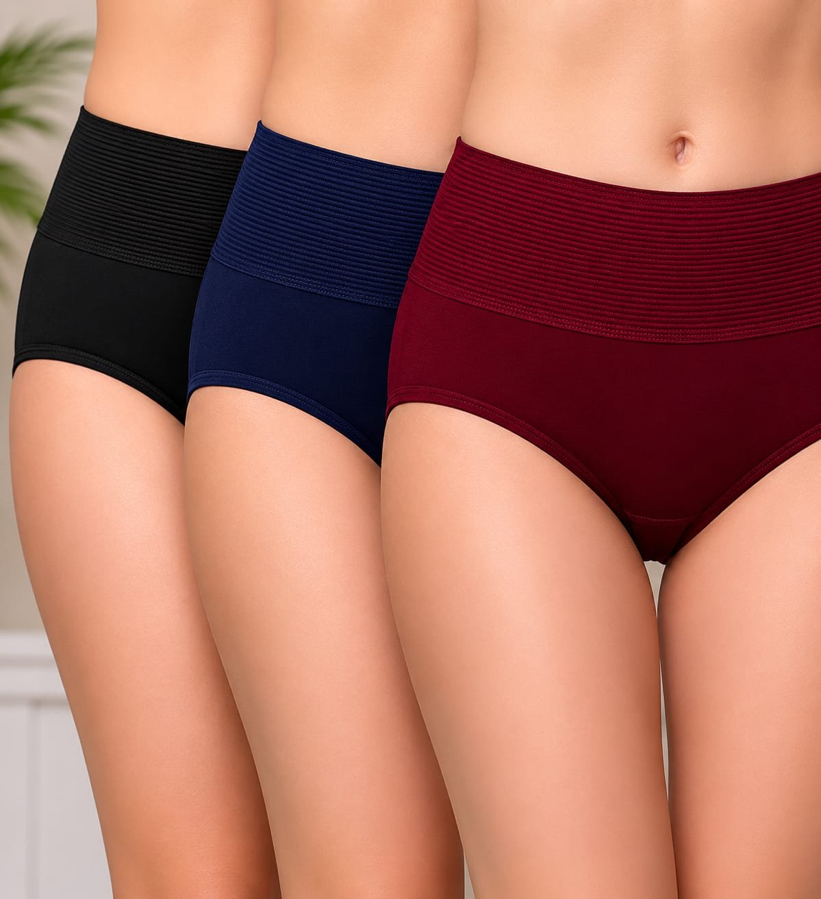 Women's High Waist Tummy Control Panties Pack of 3 | Broad Elastic Waistband | Soft Stretch Shapewear Briefs